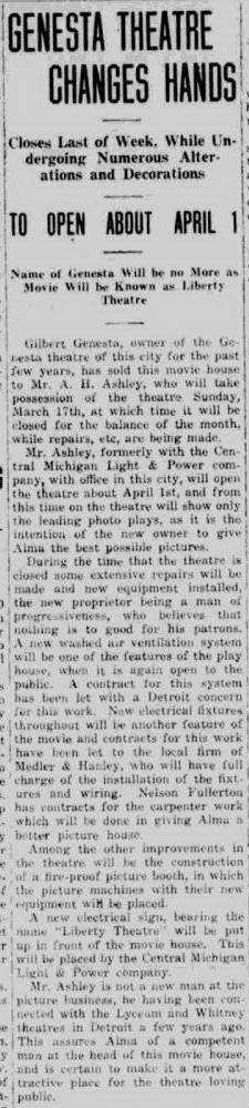 Regent Theater - Alma Record Mar 14 1918 (newer photo)